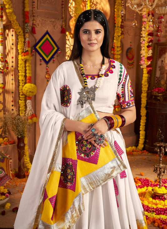 Navratri Special Yellow Viscose Cotton Kutchi Embroidery Work Fully Stitched Lehenga Choli