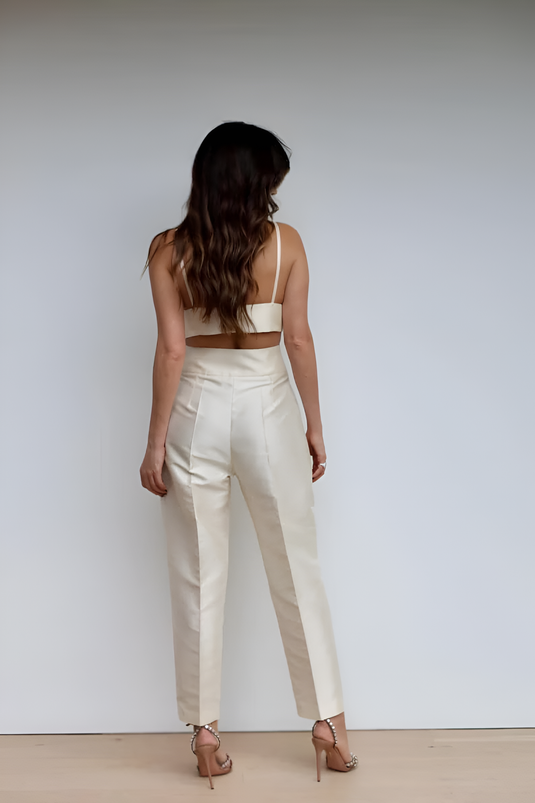 Ivory Satin Silk Bottom, High-Waisted Pant, Office Pants for Women