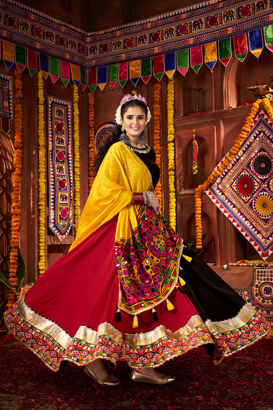 Navratri Special Multicolor Viscose Cotton Mirror Work Readymade Fully Stitch Festive Wear Lehenga Choli