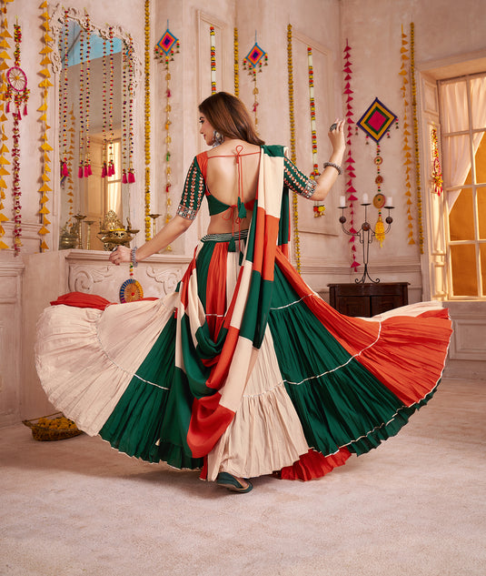 Garba Night Special Multicolor Kutchi Work Viscose Cotton Readymade Fully Stitched Navratri Lehenga Choli For Women