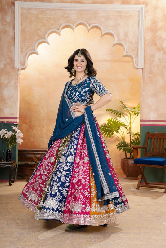 Multicolor Faux Georgette Sequins Embroidered Semi Stitched Lehenga Choli