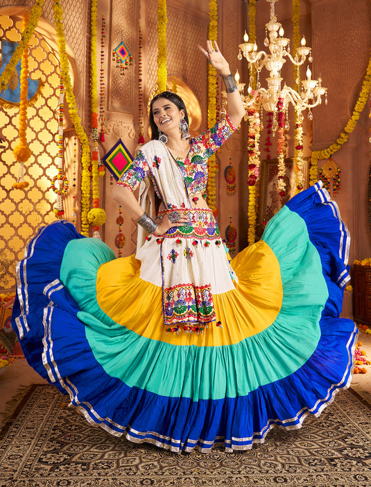 Garba Special Multicolor Viscose Cotton Ready Made Fully Stitched Gamthi Work Lehenga Choli