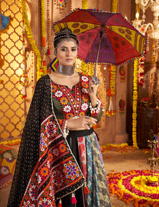 Navratri Special Black Viscose Rayon Embroidered Ready Made Fully Stitched Lehenga Choli