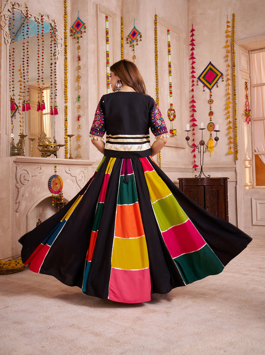 Garba Night Special Multicolor Kutchi Work Viscose Cotton Readymade Fully Stitched Navratri Lehenga Choli For Women