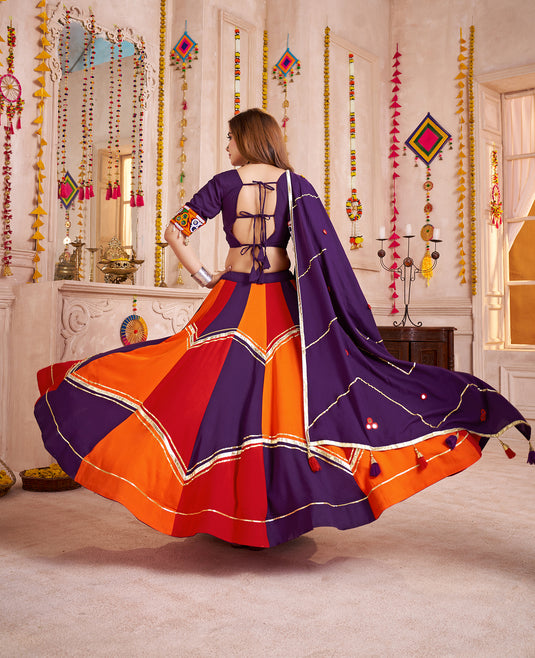 Navratri Special Multicolor Gamthi Work Viscose Cotton Readymade Fully Stitched Festive Wear Lehenga Choli For Women