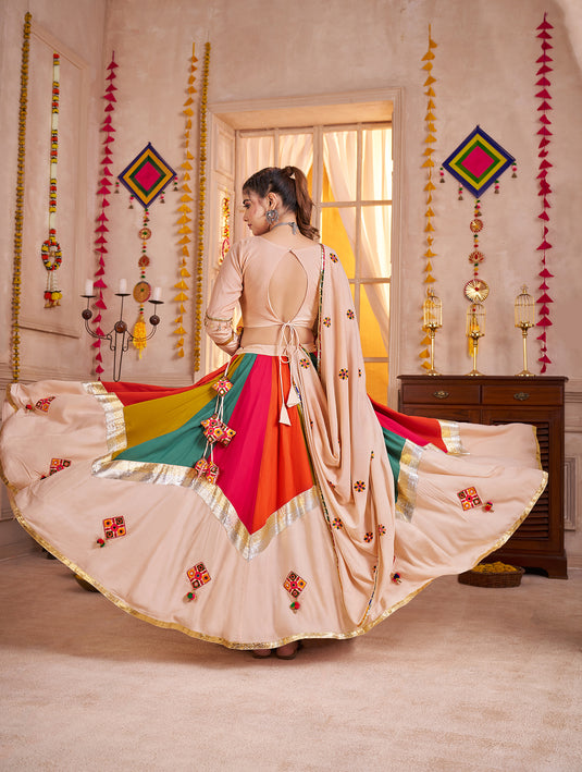 Navratri Special Black Viscose Cotton Thread & Mirror Work Readymade Fully Stitch Festive Wear Lehenga Choli