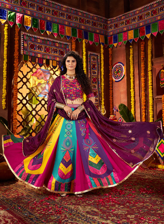 Navratri Special Purple Viscose Cotton Gajji Silk Embroidered Fully Stitched Festive Wear Lehenga Choli