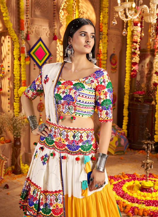 Garba Special Multicolor Viscose Cotton Ready Made Fully Stitched Gamthi Work Lehenga Choli