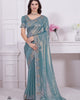 Teal Blue Graceful Premium Metallic Organza Stone Work Saree