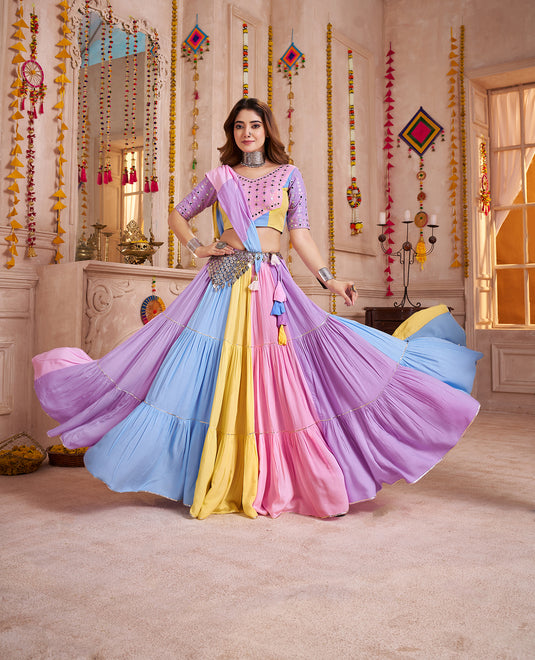 Garba Night Special Multicolor Kutchi Work Viscose Cotton Readymade Fully Stitched Navratri Lehenga Choli For Women
