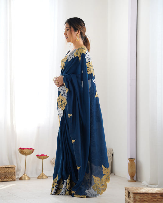 Black Embroidered Vichitra Silk Festive Wear Saree For Women