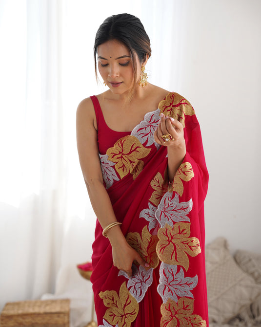 Black Embroidered Vichitra Silk Festive Wear Saree For Women