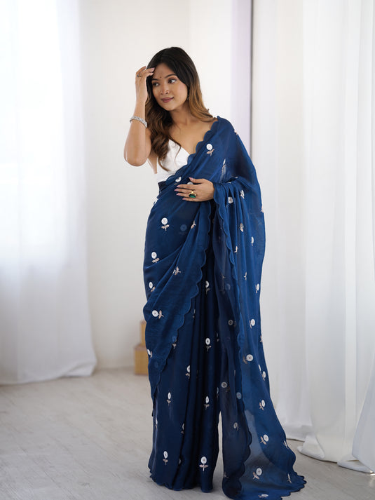 Lavender Sequins Embroidered Fendi Satin Festive Wear Saree For Women