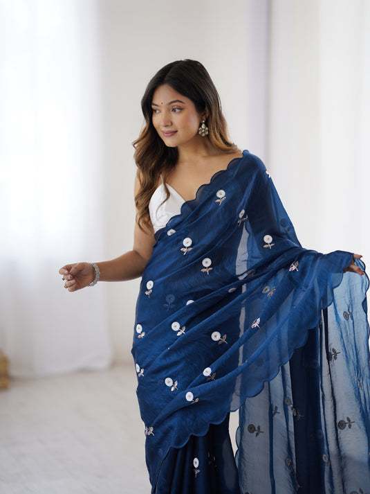 Lavender Sequins Embroidered Fendi Satin Festive Wear Saree For Women