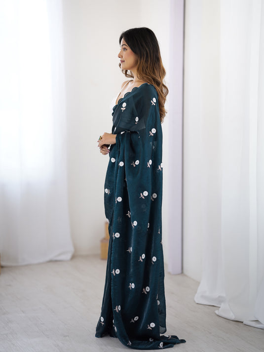 Lavender Sequins Embroidered Fendi Satin Festive Wear Saree For Women