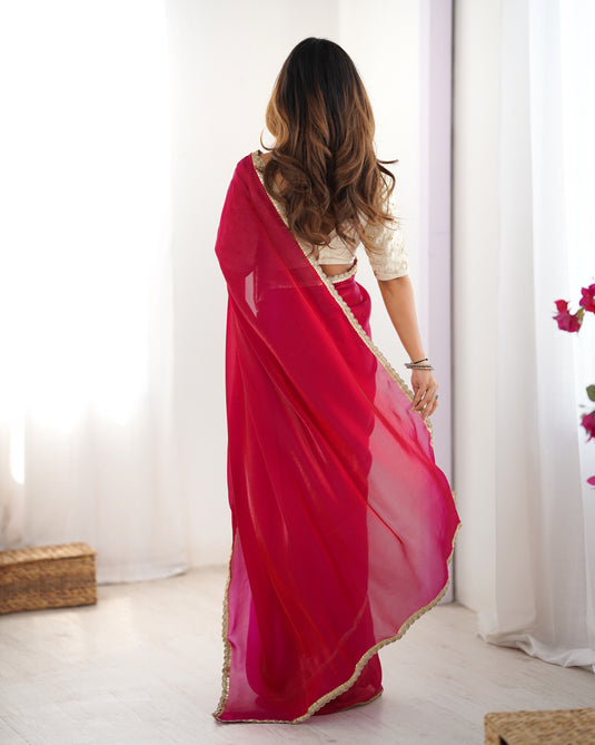 Peach Sequins Embroidered Fendy Satin Party Wear Saree For Women