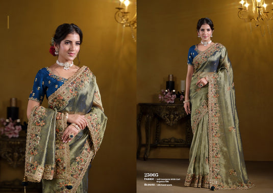 Elegant Purple Georgette Organza Silk Sequins Embroidered Khatli Work Festive Wear Saree