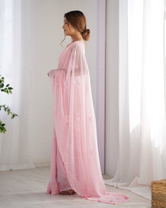 Black Sequins Embroidered Georgette Party Wear Saree For Women