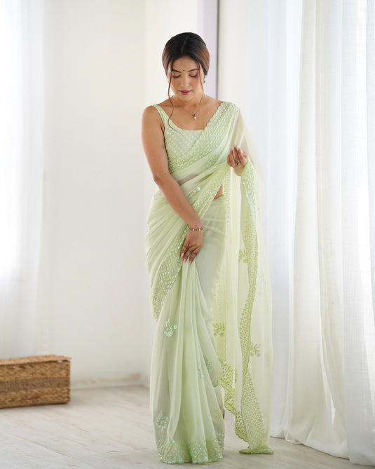 Black Sequins Embroidered Georgette Party Wear Saree For Women