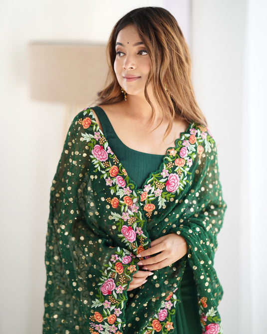 Wine Sequins Embroidered Georgette Party Wear Saree For Women