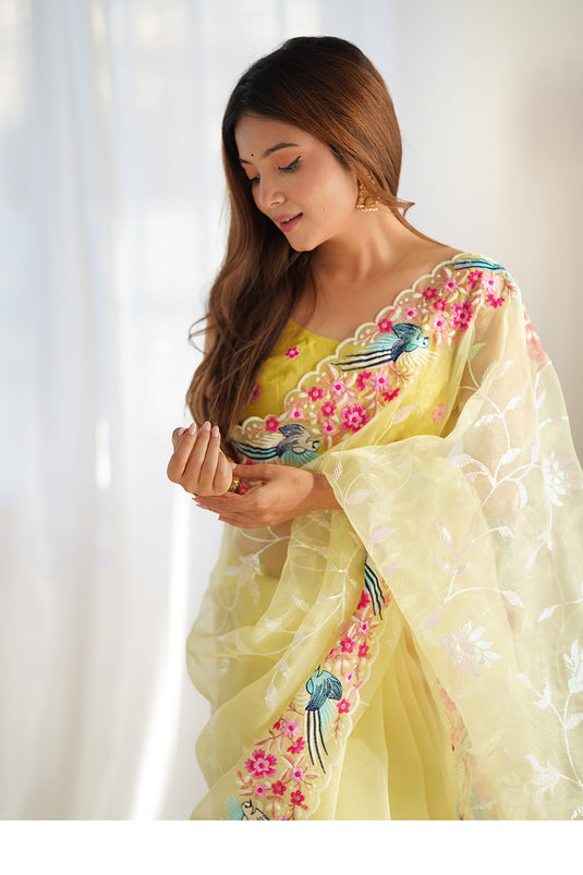 White Sequins Embroidered Organza Festive Saree For Women