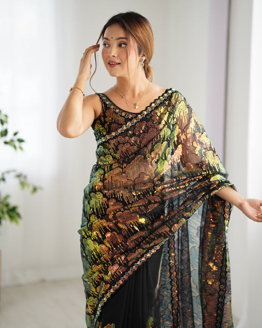 White Embroidered Soft Butterfly Net Party Wear Saree For Women