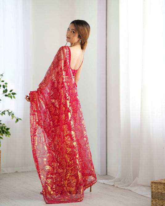 White Embroidered Soft Butterfly Net Party Wear Saree For Women