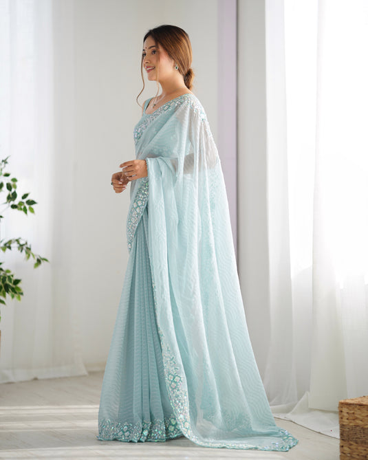 White Sequins Embroidered Georgette Party Wear Saree For Women