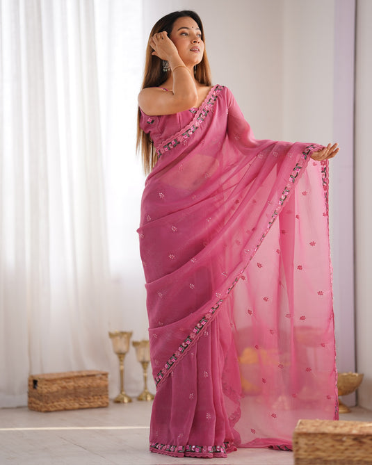 Mustard Floral Embroidered Tissue Fesive Wear Saree For Women