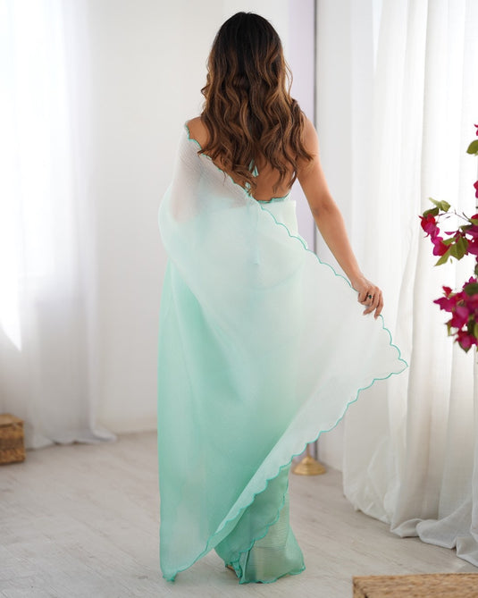 Fancy Purple Aarco Lace Work Crunchy Padding Party Wear Saree For Women