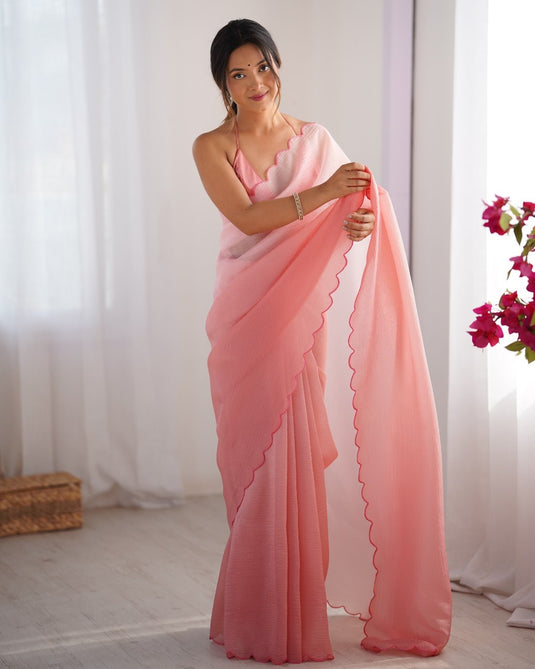 Fancy Purple Aarco Lace Work Crunchy Padding Party Wear Saree For Women