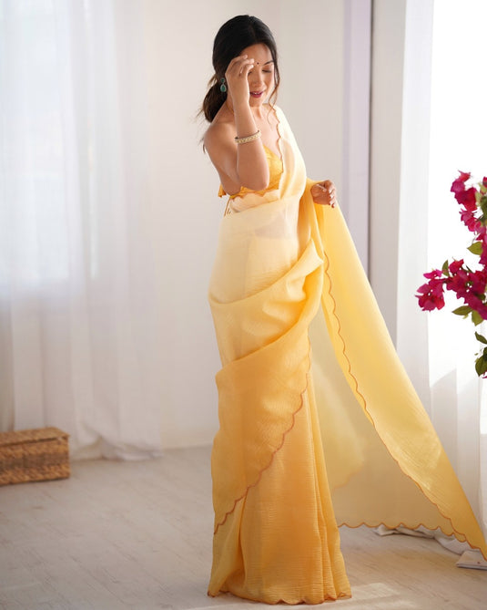 Fancy Purple Aarco Lace Work Crunchy Padding Party Wear Saree For Women