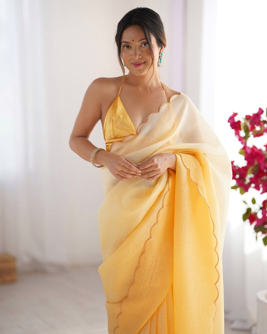 Fancy Purple Aarco Lace Work Crunchy Padding Party Wear Saree For Women