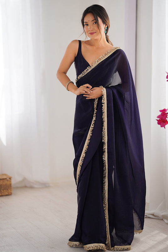 Wine Sequins Hand work Fandy Two Tone Satin Saree For Women