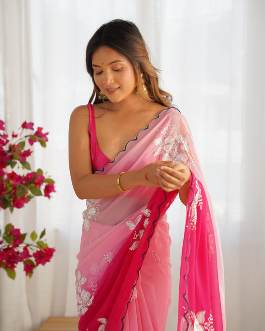 Multicolor Sequins Embroidered Georgette Padding Festive Wear Saree For Women