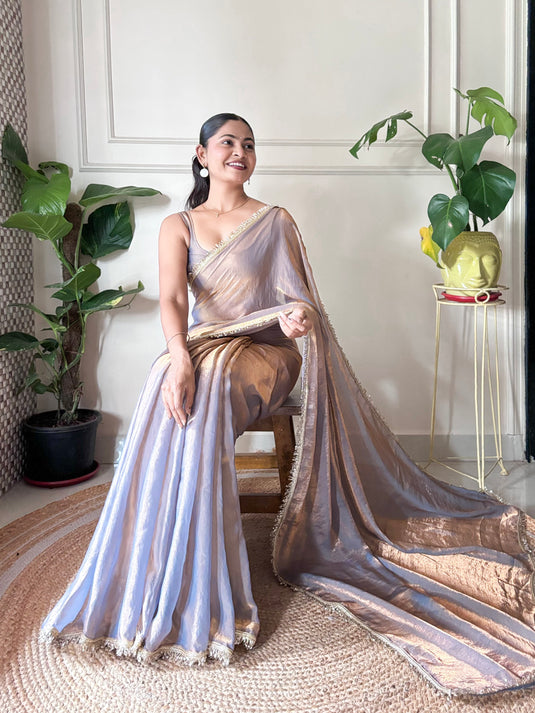 Purple Embellished Satin Party Wear Saree For Women