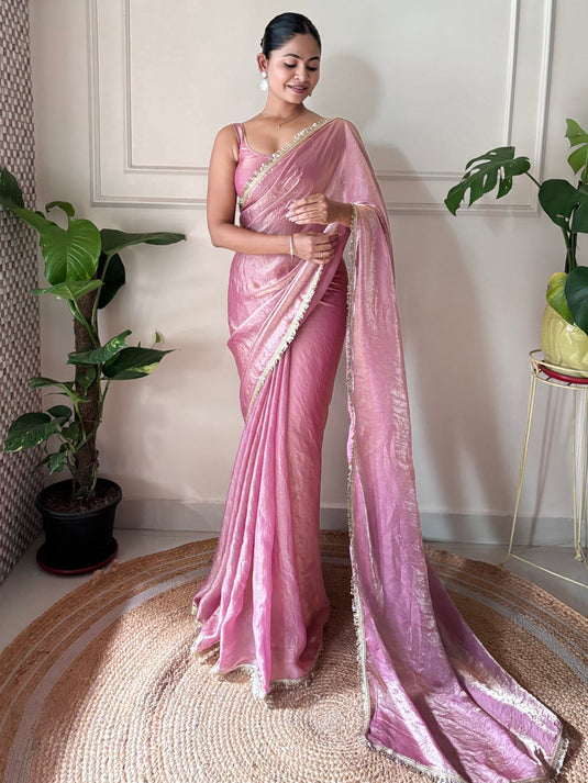 Purple Embellished Satin Party Wear Saree For Women