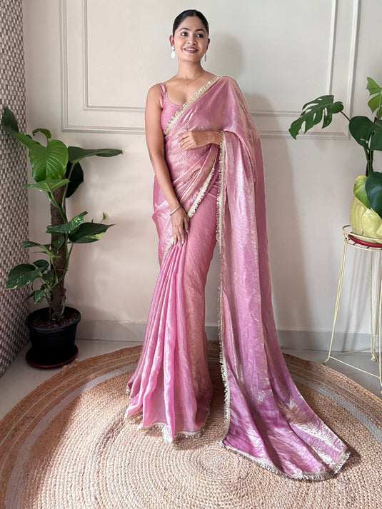 Purple Embellished Satin Party Wear Saree For Women