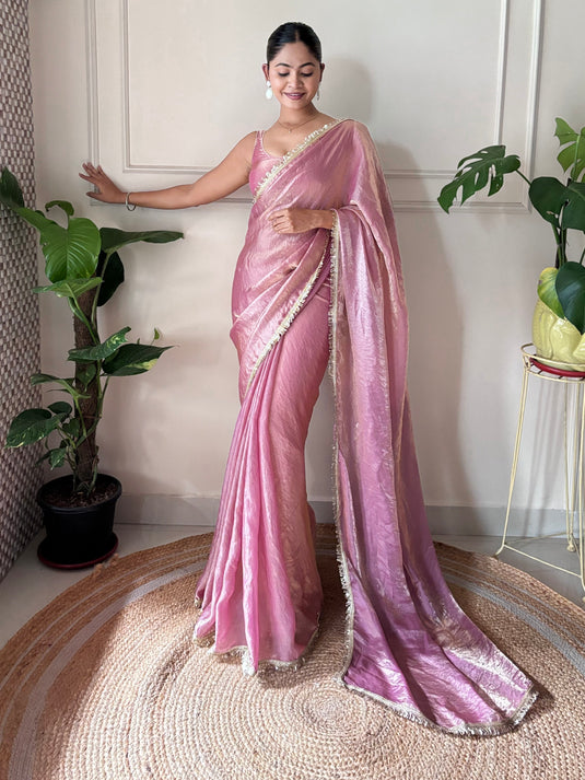 Purple Embellished Satin Party Wear Saree For Women