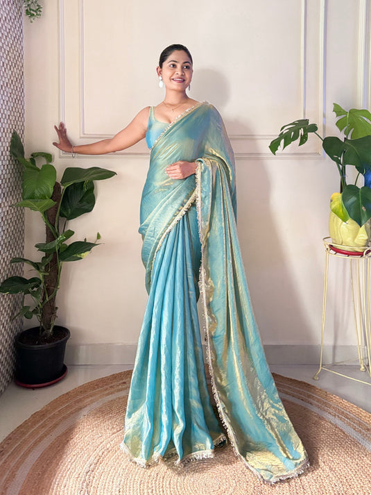 Purple Embellished Satin Party Wear Saree For Women