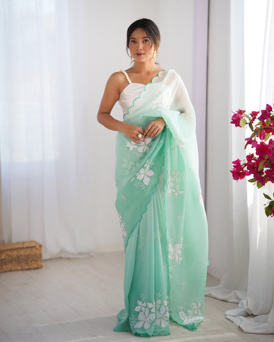 Purple Sequins Embroidered Candy Crush Padding Party Wear Saree For Women