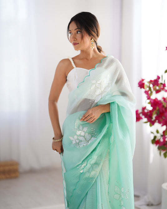 Purple Sequins Embroidered Candy Crush Padding Party Wear Saree For Women