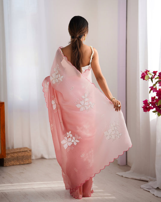 Purple Sequins Embroidered Candy Crush Padding Party Wear Saree For Women