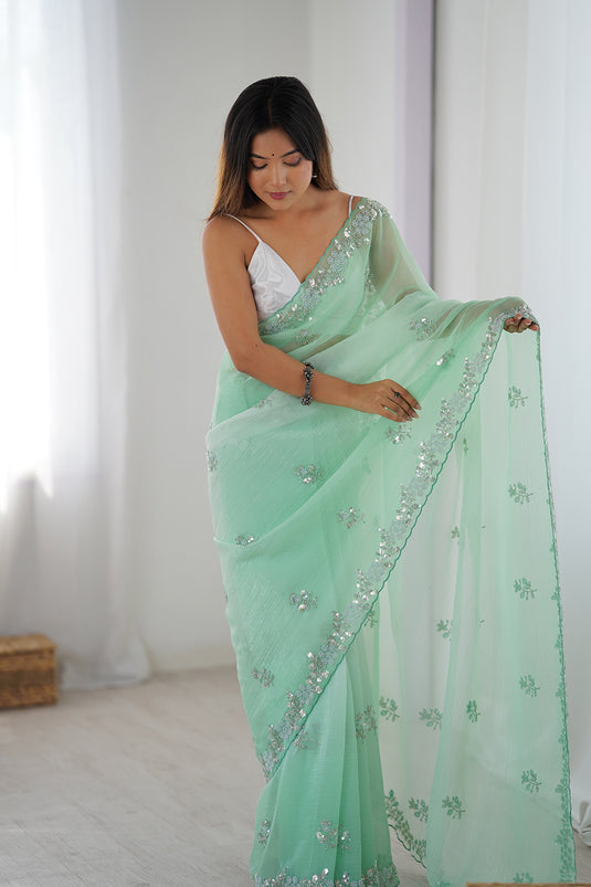 Mauve Embroidered Chiffon Crush Party Wear Saree For Women