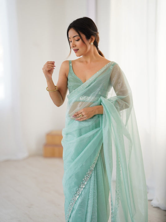 White Embroidered Twill Net Ceremonial Saree For Women