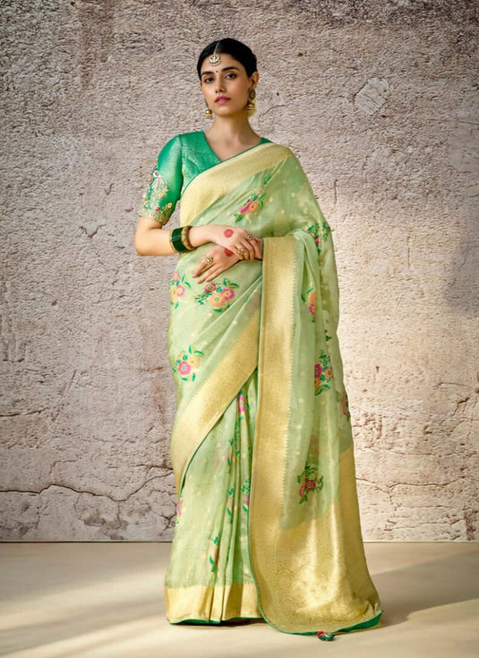 Designer Navy Blue Kora Banarasi Art Silk Festive Wear Saree For Women