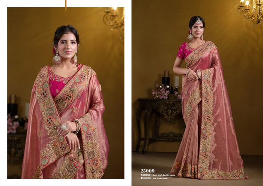 Elegant Purple Georgette Organza Silk Sequins Embroidered Khatli Work Festive Wear Saree