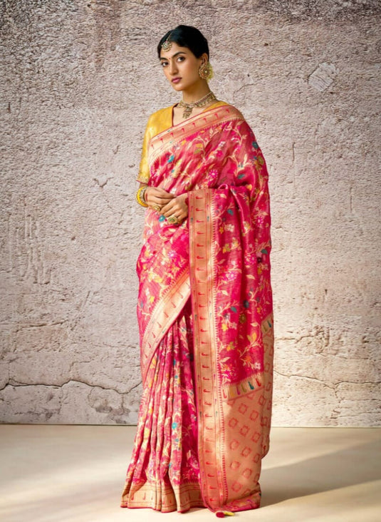 Designer Navy Blue Kora Banarasi Art Silk Festive Wear Saree For Women
