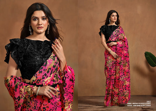 Designer Cream Hand Work Pure Satin Crepe Silk Festive Wear Saree with Readymade Blouse & Waist Belt