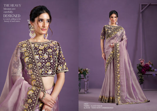 Classic Black Hand Work Two Tone Satin Silk Banarasi Crush Sequins Embroidered Tissue Saree For Women